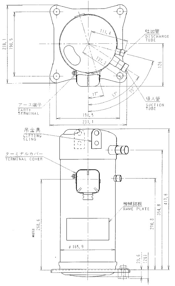 Схема-чертеж компрессора для кондиционера Daikin JT170GABY1L